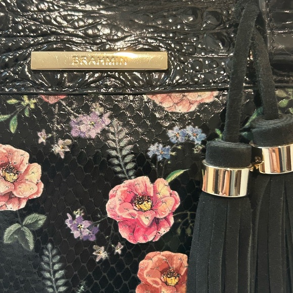 Brahmin Black Floral- mini Priscilla Satchel with Tassels - Picture 2 of 6